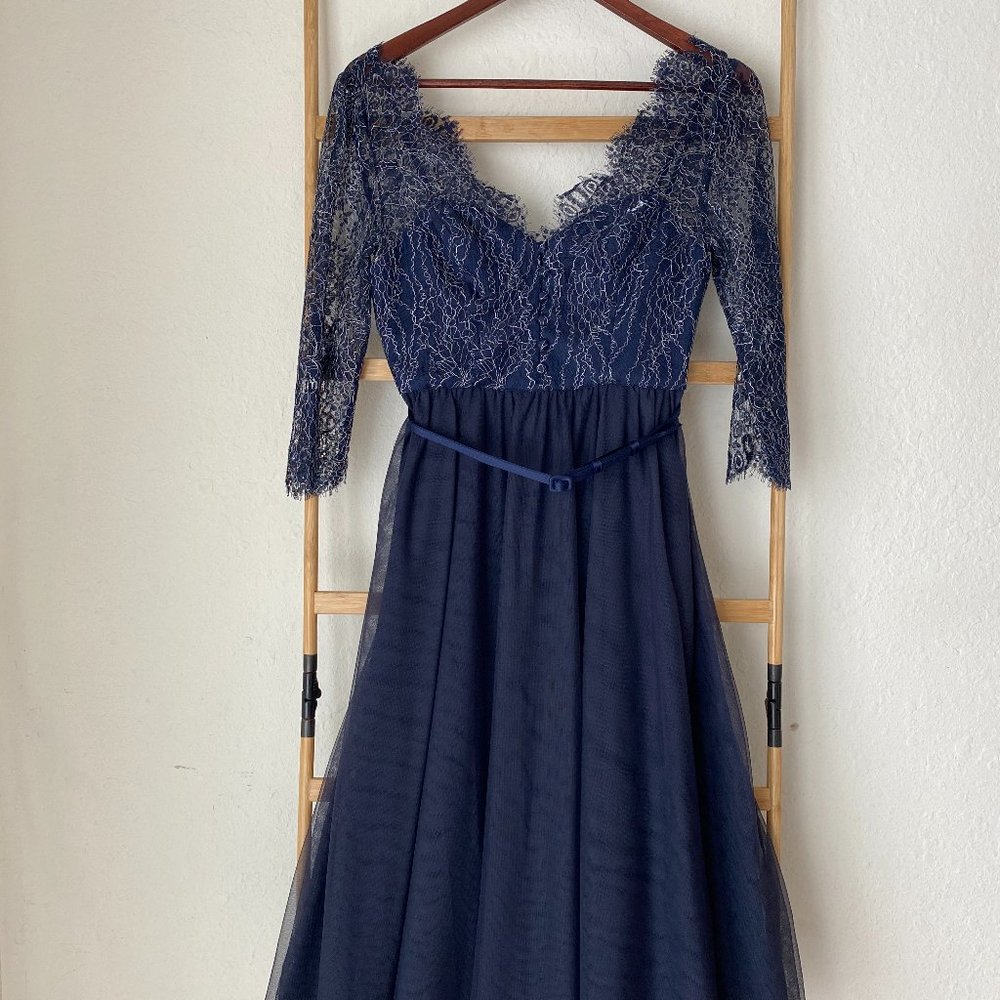 BLHDN Va et Vien Navy Blue lace Bridesmaid Dress
